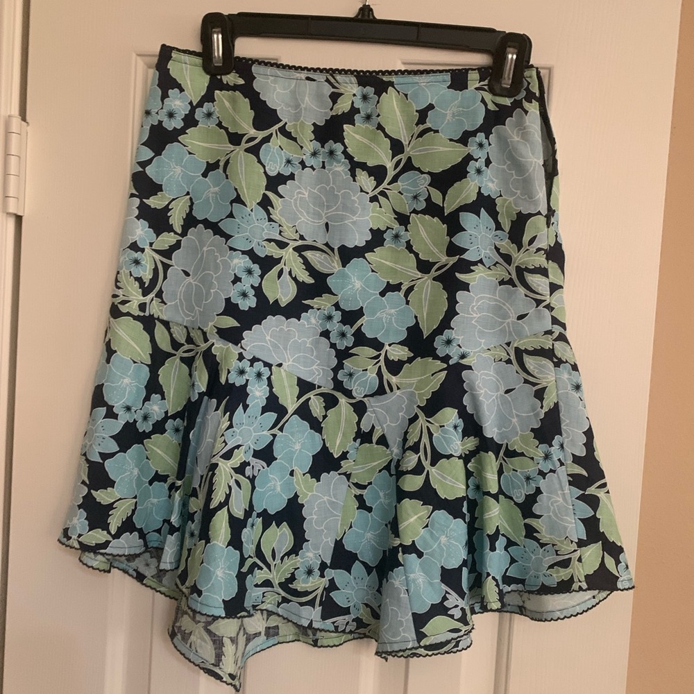 Floral A-Line Skirt - Blue and Green